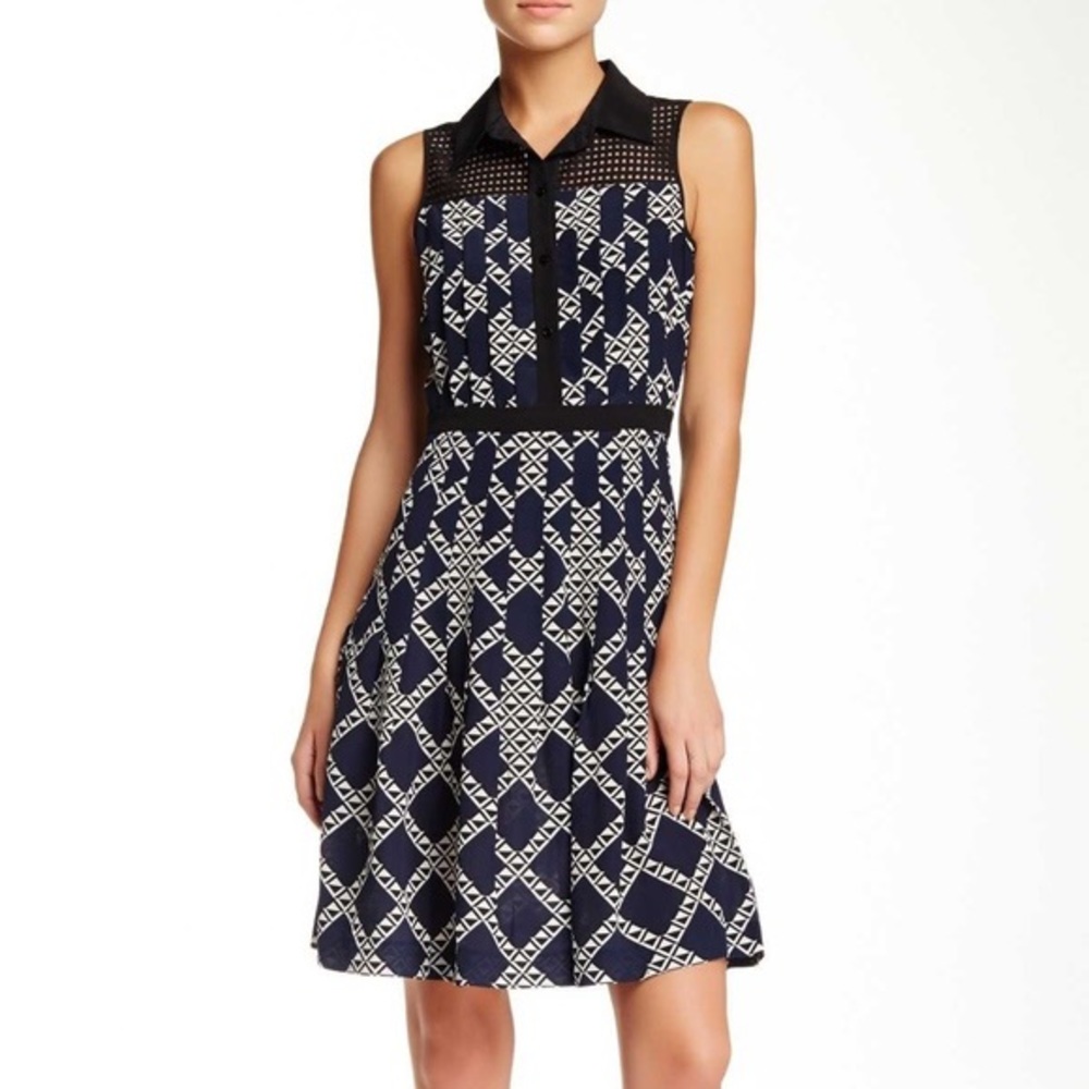Trina Turk Blue Joelle Silk Mesh Pleated Dress